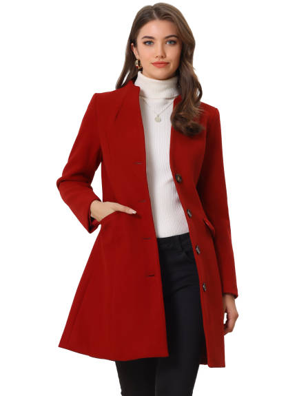 Allegra K - V Neck Single Breasted Long Coat