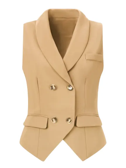 Allegra K- Gilet de costume dos nageur boutonné à revers châle