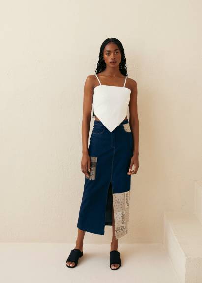 Hilary MacMillan - Jupe midi en denim patchwork