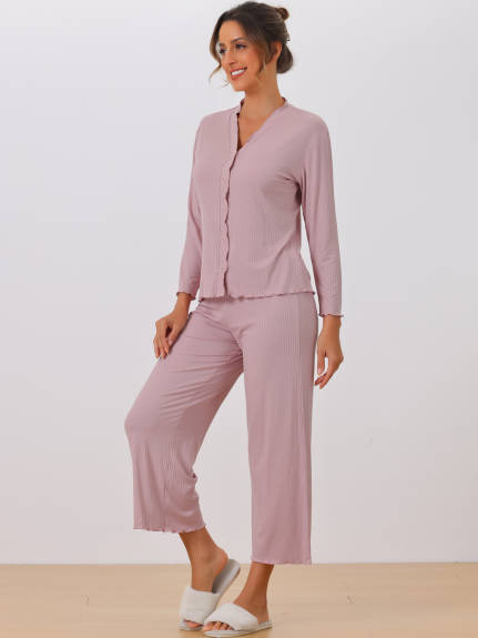 Cheibear - Long Sleeve Button Down Pajama Sets