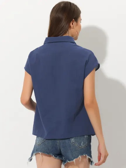 Allegra K- Blouse à manches boutonnées en lin