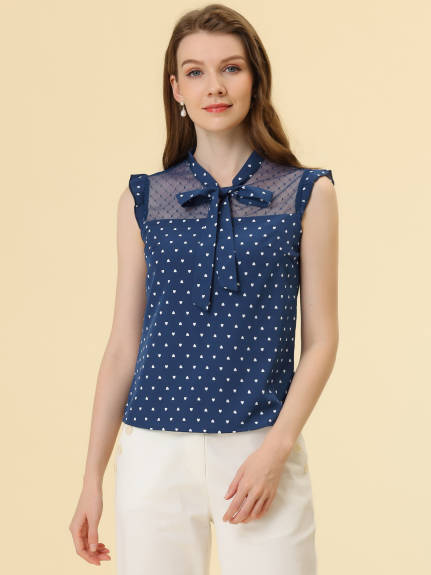 Allegra K- Heart Ruffle Sleeveless Bow Tie Blouse