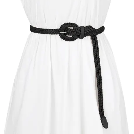 Allegra K- PU Braided Waist Belt Plus with Pin Buckle