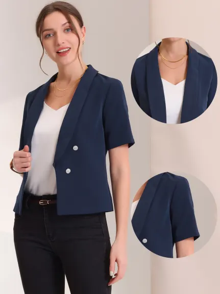 Allegra K- Shawl Collar Open Front Short Sleeve Suit Blazer