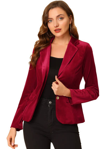 Allegra K- Notched Lapel Velvet Blazer