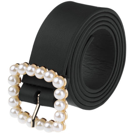 Allegra K- Faux Leather Pearl Buckle Waistbelt