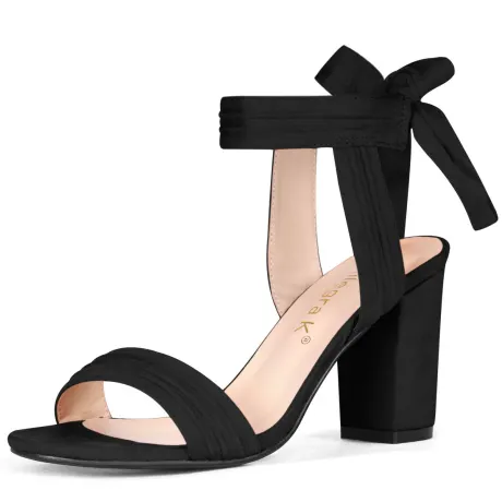 Allegra K- Ankle Tie Back Block Heel Open Toe Sandals