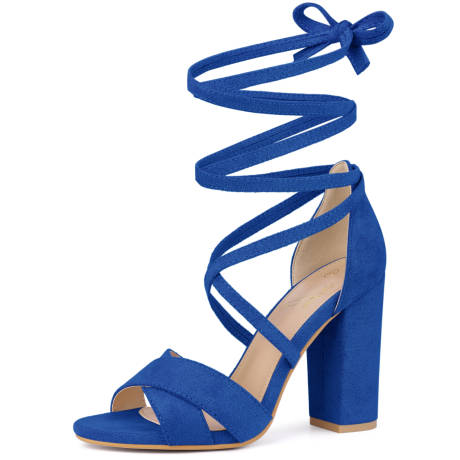 Allegra K- Strappy Chunky Heels Lace Up Sandals