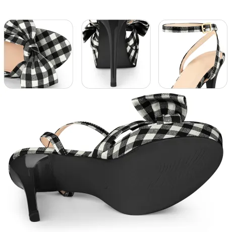 Allegra K- Bow Platform Stiletto Heels Plaid Sandals