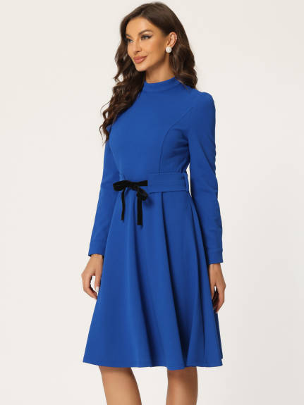 Allegra K- Sheath Mock Neck Long Sleeve Knee Length Dress