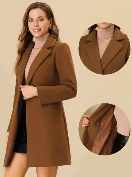 Allegra K- manteau d’hiver à revers cranté ceinturé avec poches