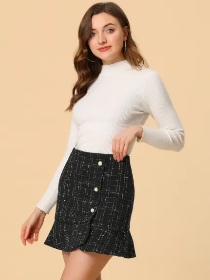 Allegra K- Plaid Ruffle Hem Tweed Mini Skirts