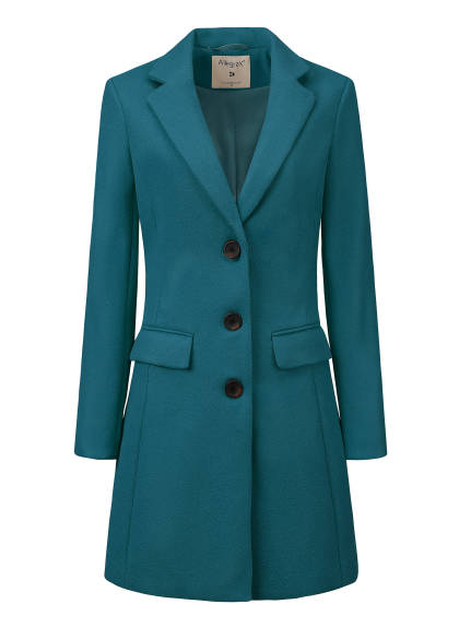 Allegra K- Notched Lapel Single Breasted Long Coat