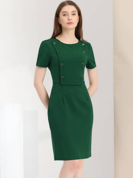 Allegra K- Round Neck Short Sleeve Knit Bodycon Sheath Dress