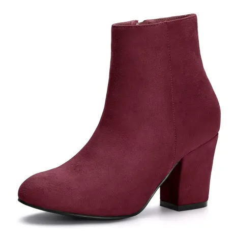 Allegra K- Side Zip Chunky Heel Plain Ankle Boots