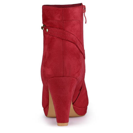 Allegra K- Round Toe Ankle Mid Heel Boots