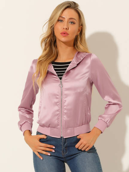 Allegra K- Casual Zipper Front Lightweight Bomber Jacket