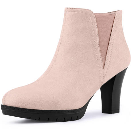 Allegra K - Round Toe Block Heels Chelsea Ankle Boots