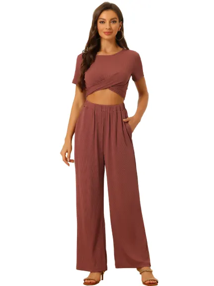 Allegra K - Crop Top with Wide Leg Pants Summer Outfits