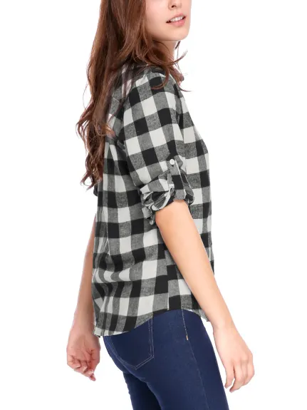 Allegra K- Plaid Long Sleeves Cuff Button Down Shirt