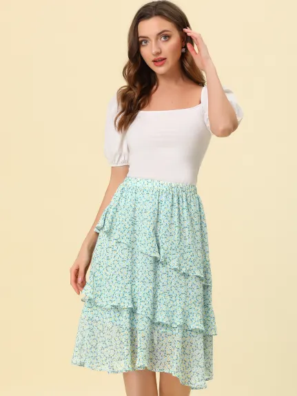 Allegra K- Ruffle Hem Layered Chiffon Midi Skirt