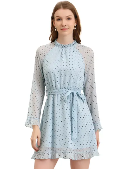 Allegra K- Bell Sleeve Elastic Waist Ruffled Chiffon Dress