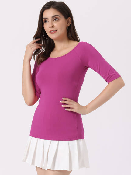 Allegra K- Scoop Neck Fitted Layering T-Shirt