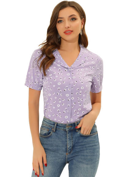 Allegra K- Peter Pan Collar Top Floral Shirt