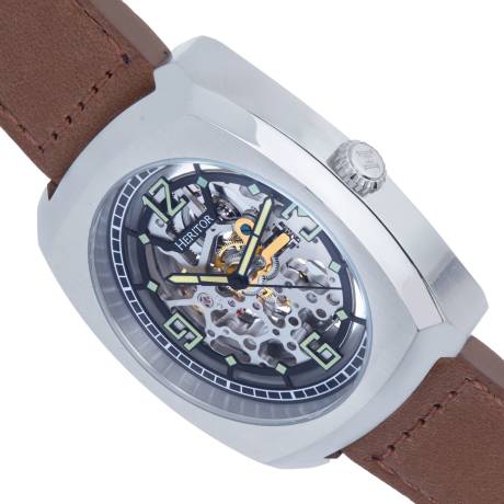 Heritor Automatic - Gatling Skeletonized Leather-Band Watch - Black