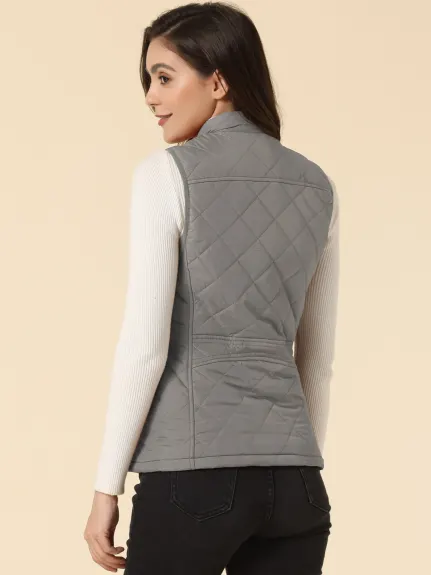 Allegra K- Gilet léger à col montant Gilet matelassé zippé