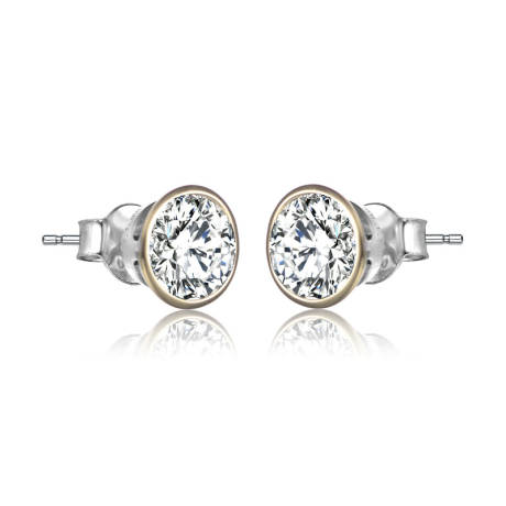 Genevive Sterling Silver with Clear Cubic Zirconia Stud Earrings