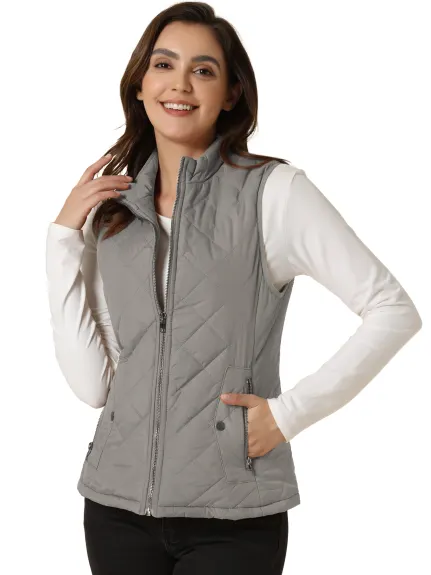 Allegra K- Gilet léger à col montant Gilet matelassé zippé