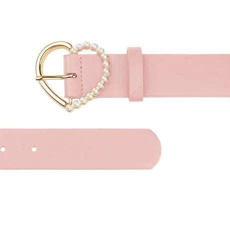 Allegra K- Heart-Shaped Buckle Bead Belt Waistband