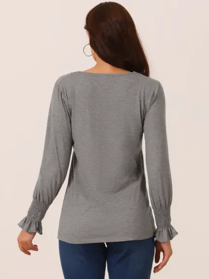 Allegra K - V Neck Long Sleeve Casual Tops