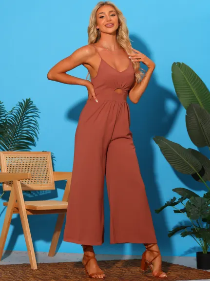 Allegra K - Casual Sleeveless Cut Out Loose Summer Jumpsuit