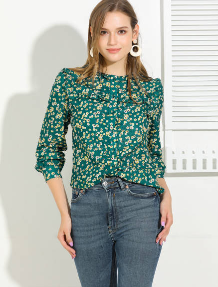 Allegra K- Ruffled Floral Daisy Blouse Shirt