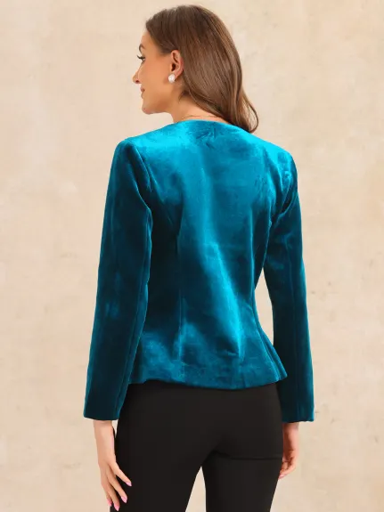 Allegra K - Velvet Shoulder Pads Blazer Jacket