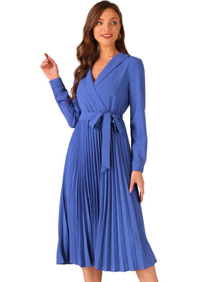 Allegra K - Pleated Shawl Collar Midi Dress