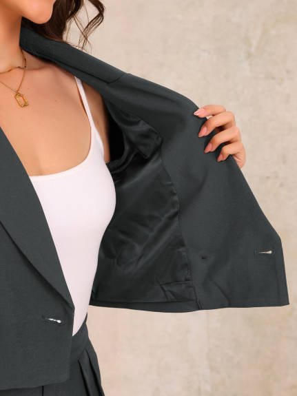 INSPIRE CHIC - Long Sleeve Cropped Blazer Pant Suit