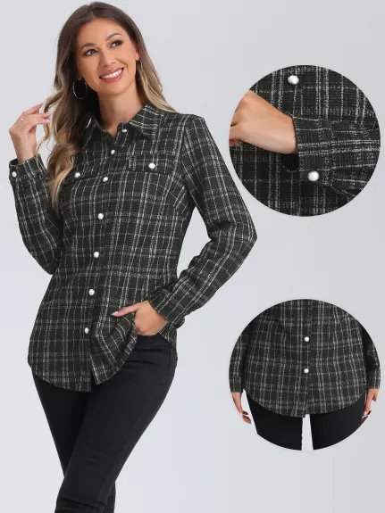 Allegra K- Plaid Tweed Button Down Jacket