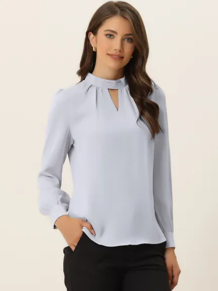 Allegra K- Stand Collar Long Sleeve Blouse Shirt