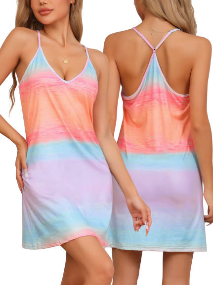 Cheibear - Spaghetti Strap Tie Dye Racerback Nightgown