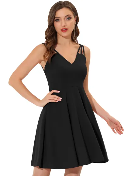 Allegra K- V Neck Above the Knee Sleeveless Dress