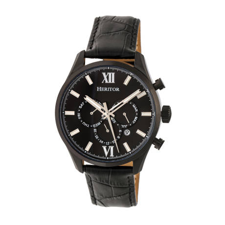 Heritor Automatic - Montre Benedict avec bracelet en cuir avec jour/date - Or/Noir