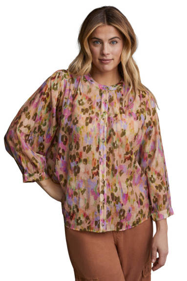 Tribal - Flowy Dolman Sleeve Blouse with Self-Covered Buttons