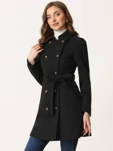 Allegra K - Double Breasted Belted Winter Pea Coat