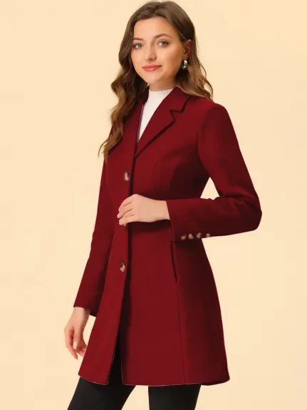 Allegra K- Single Breasted Notched Lapel Peacoat