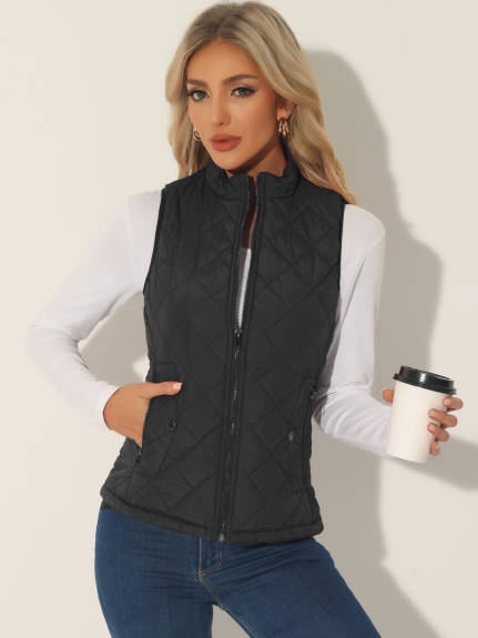 Allegra K- Stand Collar Lightweight Gilet Quilted Zip Vest