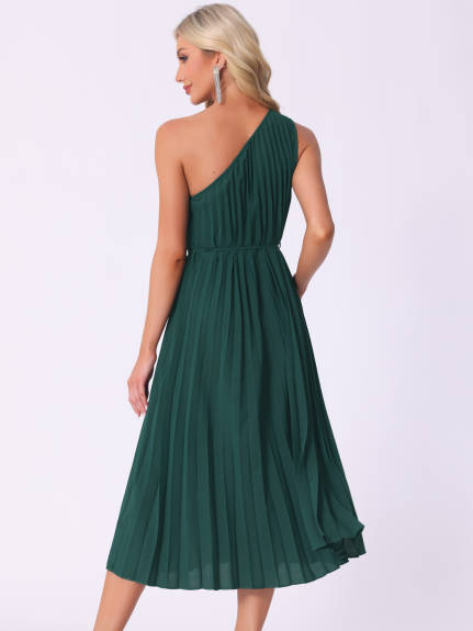 Allegra K - One Shoulder Pleated Midi Dress