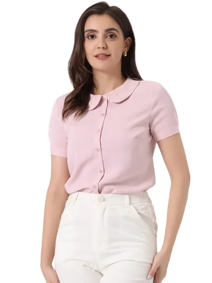 Allegra K- Contrast Color Short Sleeve Blouse Shirt
